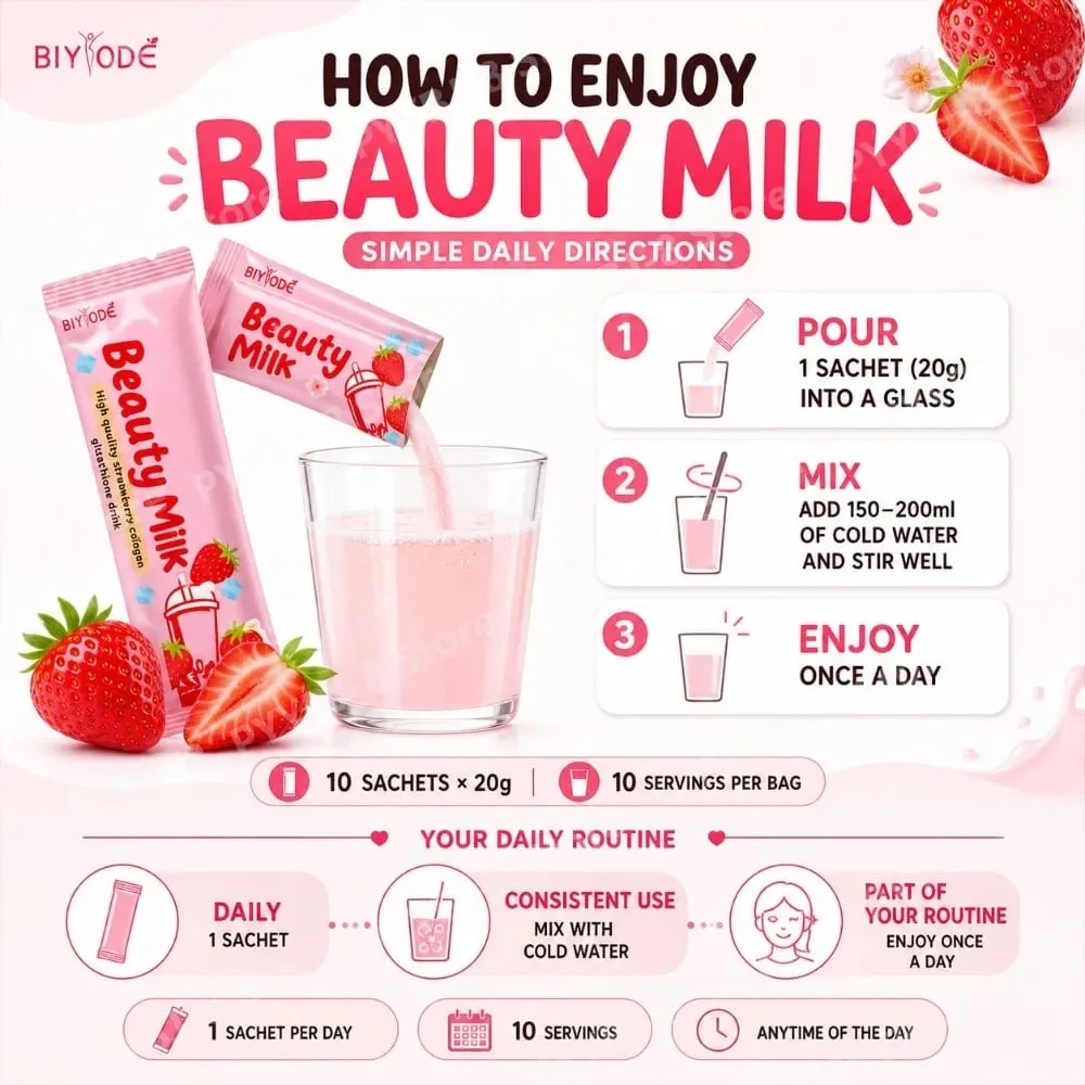 Strawberry Collagen Glutathione Drink Mix with Apple Extract for Skin Glow Support 10 Powder Sachets x 20g Net 200g — image 6