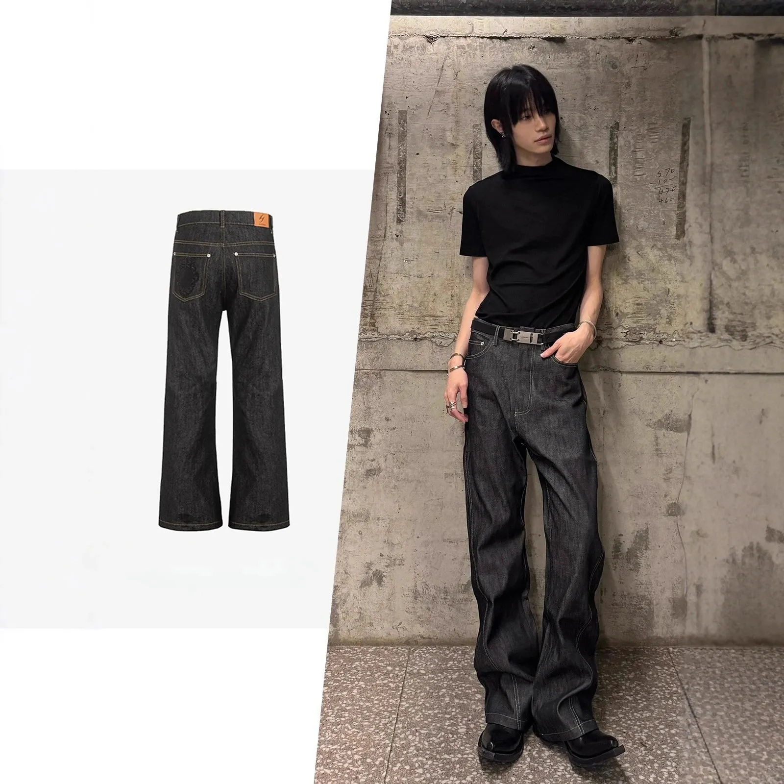 2026 Spring Original Cow Scimitar Bootcut Jeans Men's Commuter Pants Embroidered Trousers — image 2