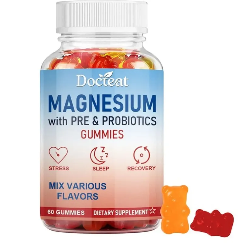 Docteat Magnesium Gummies with Pre & Probiotics for Stress Relief Supports Restful Sleep Relaxation and Recovery 60 Gummies