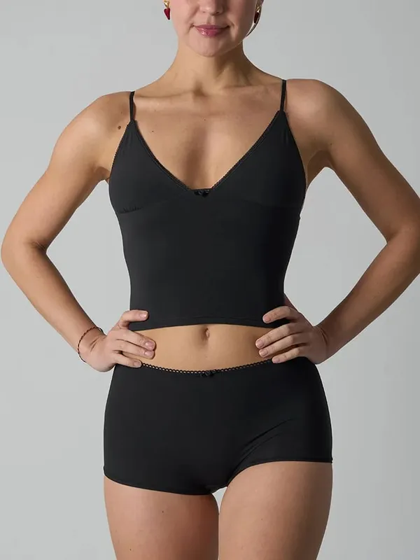 Solid Thin Seamless Lingerie Set Women Lace Trim Triangular Cup Camisole With Boxer Shorts High Elasticity Slim Floral Bra Sets — image 7