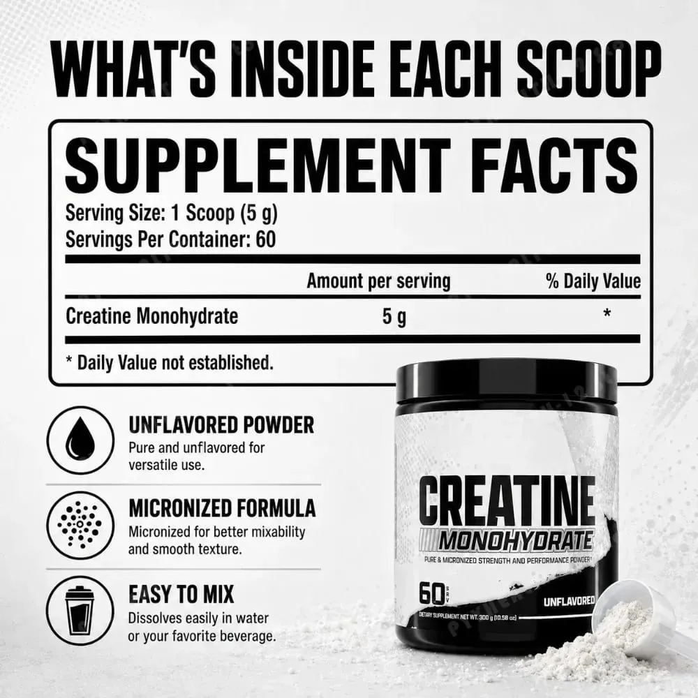 Creatine Monohydrate Powder 300g 60 Servings Micronized Unflavored Easy to Mix Strength Performance Muscle Growth Supplement — image 5