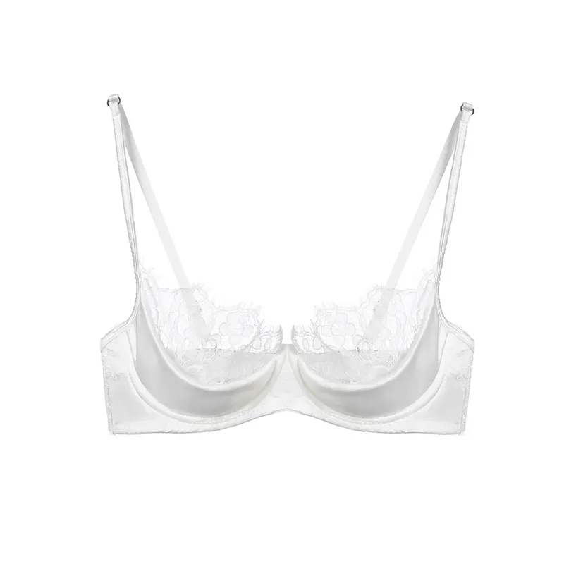French Lace Half Cup Lingerie Set Green Ultra Thin Sheer Soft Comfortable Underwire Bra For Small Bust Women 32‑38AB — image 11
