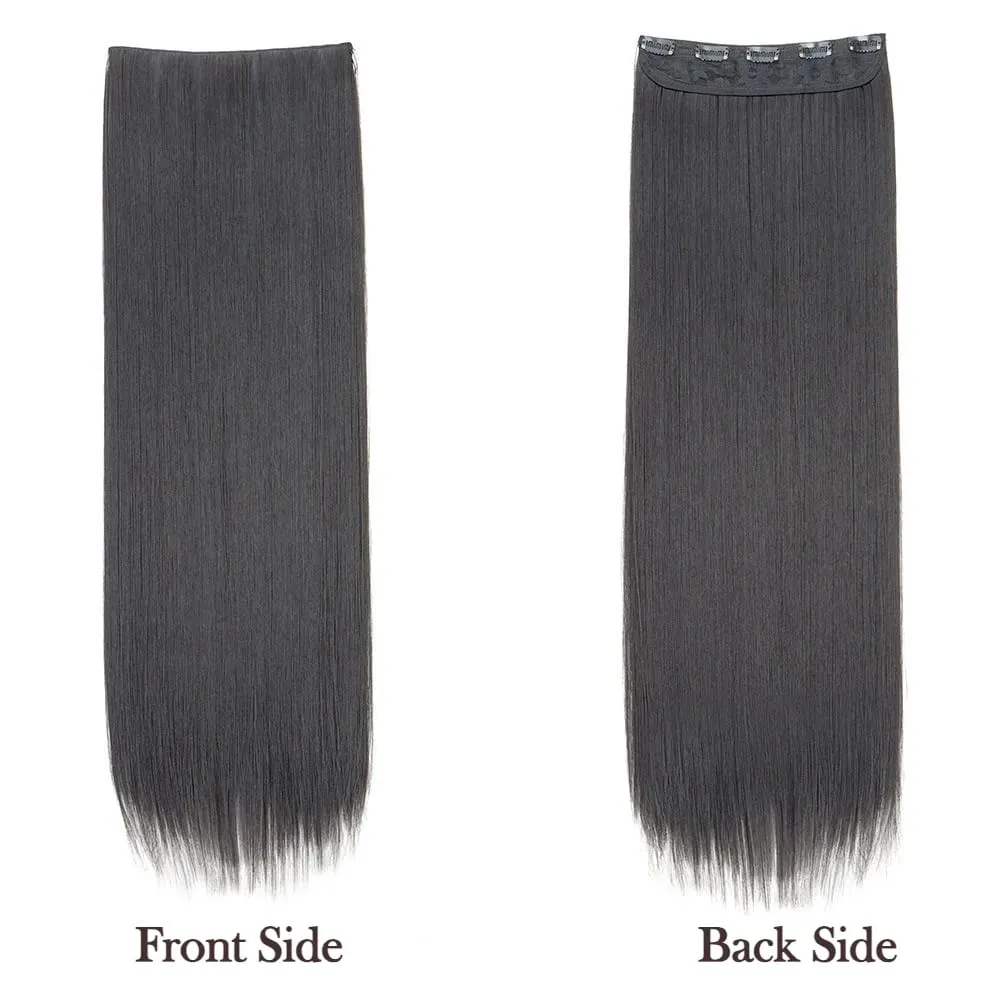 5-Clips Synthetic Heat-Resistant Long Straight Hair Extensions Natural Black Invisible Seamless One-piece Hair Extension Women — image 6