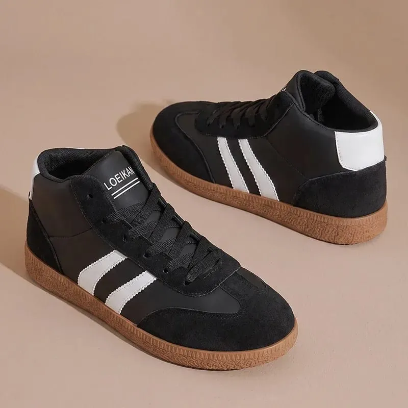 Unisex High Top Retro Sneakers Striped Patchwork Lace‑up Soft Rubber Sole Daily Casual Board Shoes for Men Women — image 5