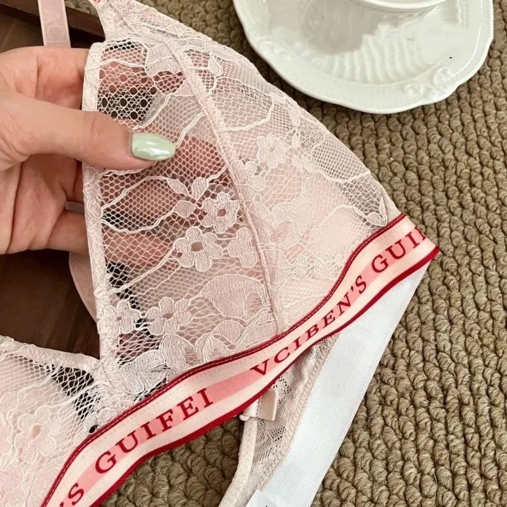 Bra Suit Letter Design Lingerie Set Deep V Wireless Women Underwear Suit Color Blocking Lace Bra Panties Set Girl — image 3