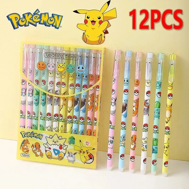 12pcs/box Pokemon Gel Pen Anime Pikachu Cartoon Erasable Writing Signature Pen Student Learning Supplies Stationery for Children — image 1