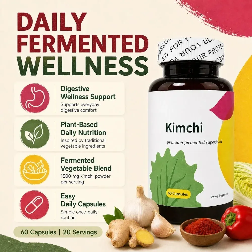 Kimchi Capsules 1500mg Fermented Superfood 60 Caps Gut Health Digestive Support Vegan Non-GMO Cabbage Ginger Dietary Supplement — image 4
