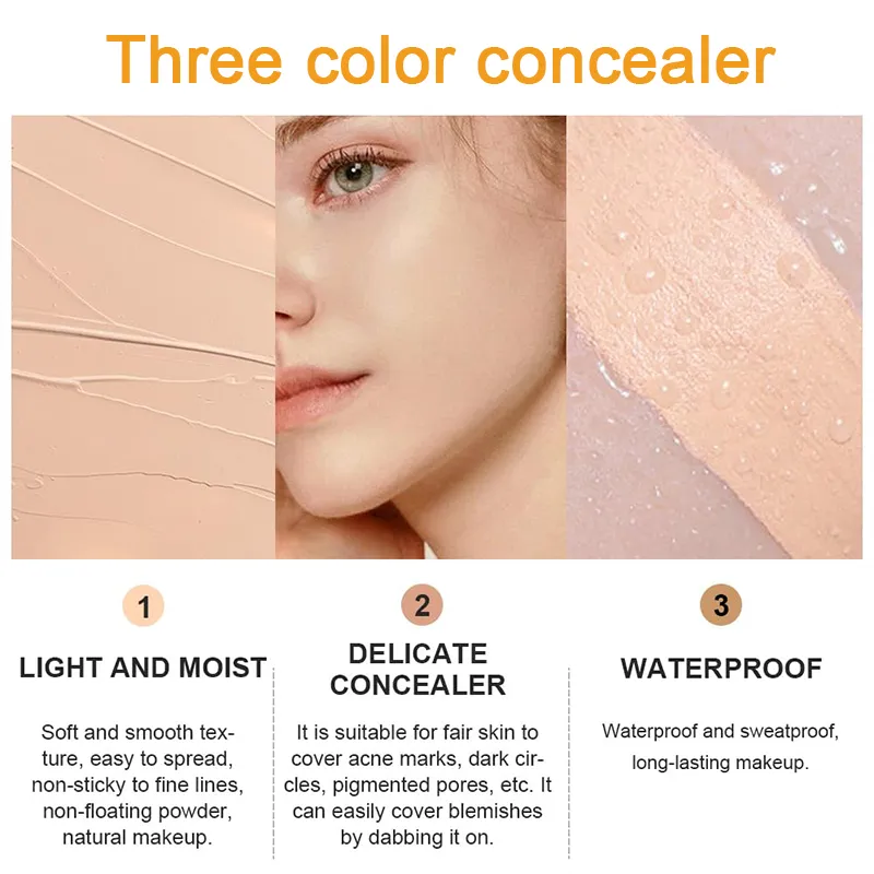 ZaiDoc 3 Colors Concealer Palette Full Coverage Long Lasting Cream Corrector for Acne Dark Circles Eye Bags Natural Makeup 15g Each — image 7