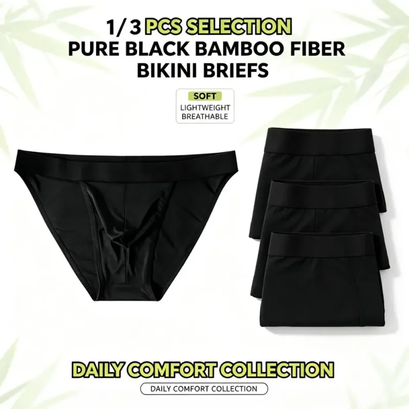 Miękkie włókno bambusowe Męskie majtki bikini z wysokim stanem Zintegrowany woreczek odprowadzający wilgoć Bielizna sportowa na trening gimnastyczny Zestaw 1 3 szt. — image 9