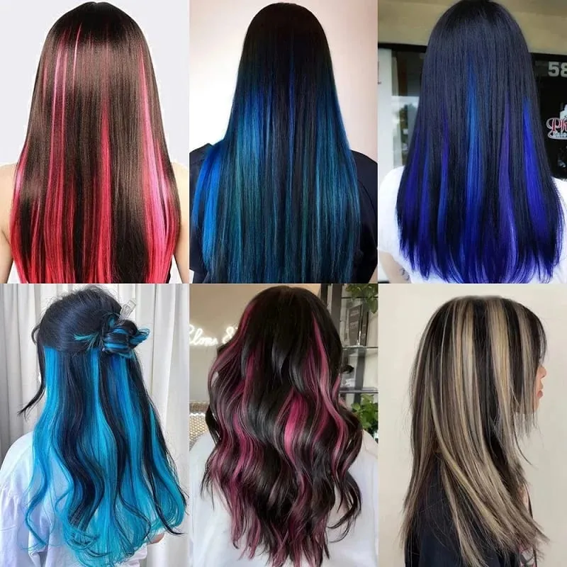 Synthetic 24Inch Long Straight One Piece Rainbow Highlight Clip In Hair Extensions for Women Daily Use Easy Wear — image 6