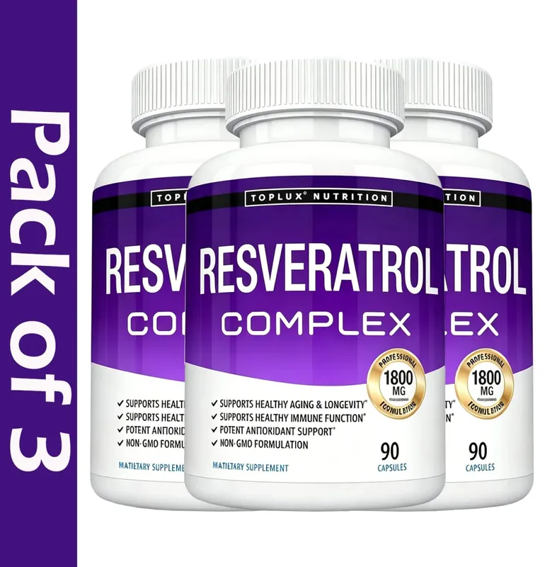 Resveratrol Complex Supplement 1800mg Antioxidant Pills for Healthy Aging Overall Health Immune System Brain Function 90 Caps