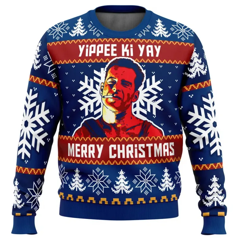 Yippee Ki Yay Die Hard Print Men's Ugly Christmas Crewneck Sweatshirt Soft Comfy Stylish Relaxed-Fit Plus Size Autumn Winter