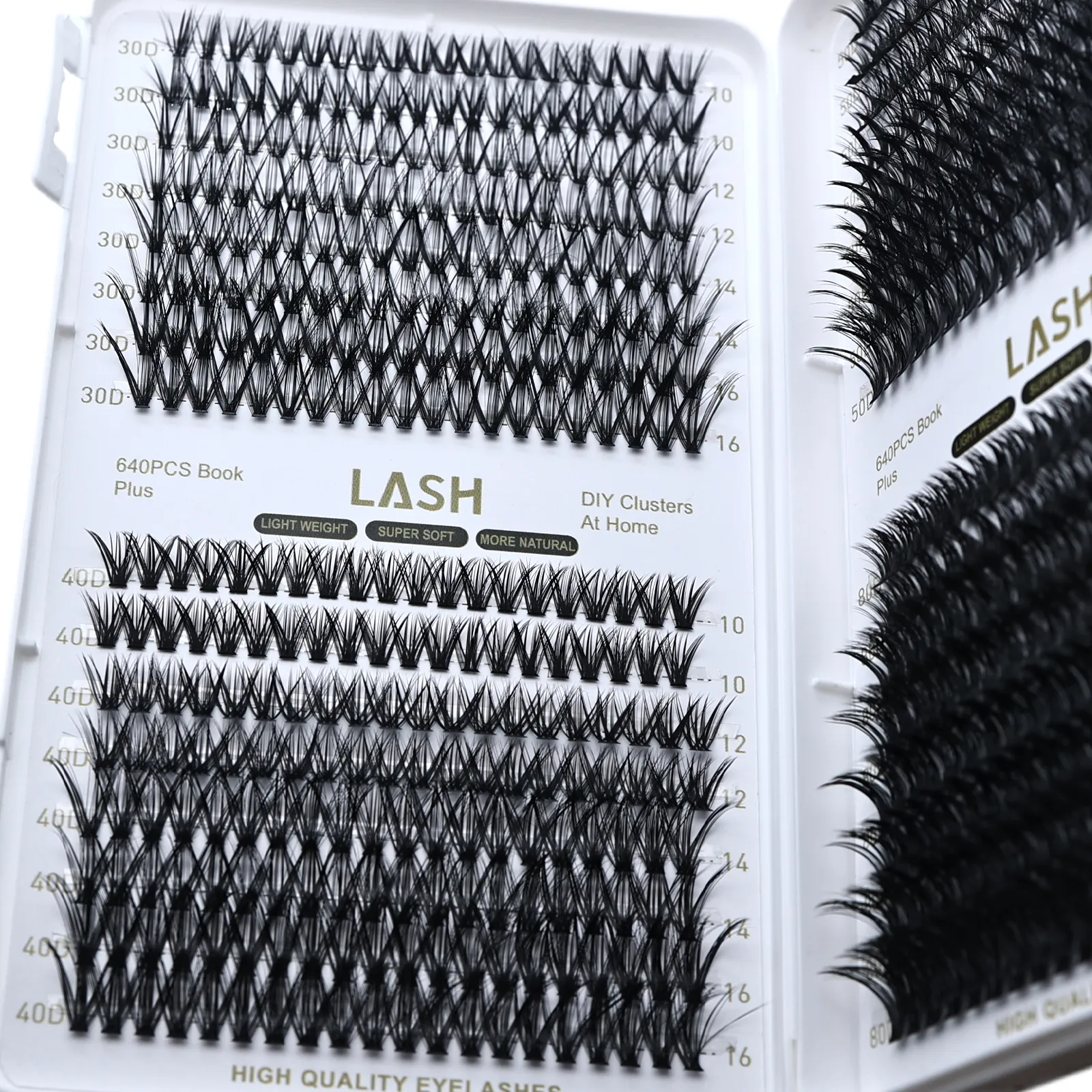 DIY Lash Cluster Book 640Pcs 30D‑80D Mixed Density D Curl 10‑16mm Mixed Length Individual Eyelash Clusters Home Eye Makeup Tool — image 3