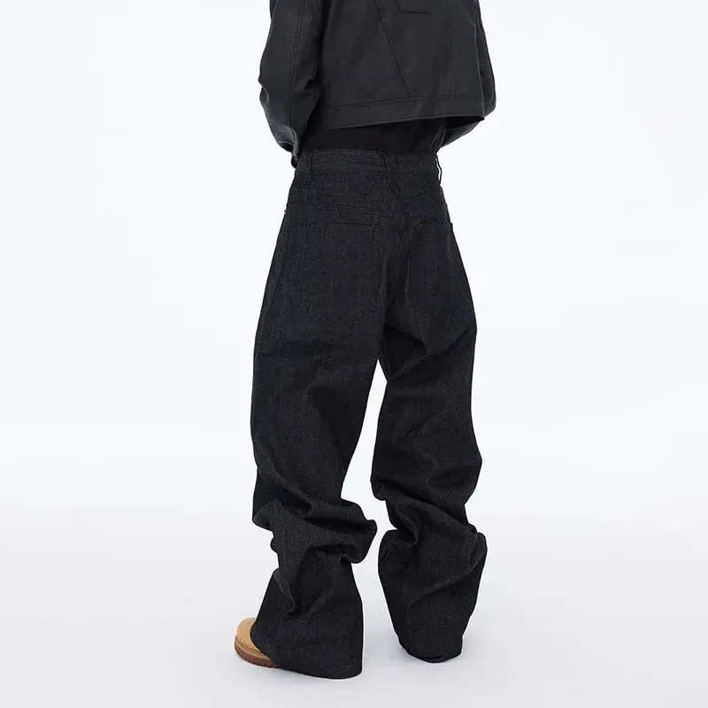 High Street Retro Buckle Design For Men'S Jeans Street Ruff And Handsome Loose Casual Wide Leg Pants Black Jeans — image 4