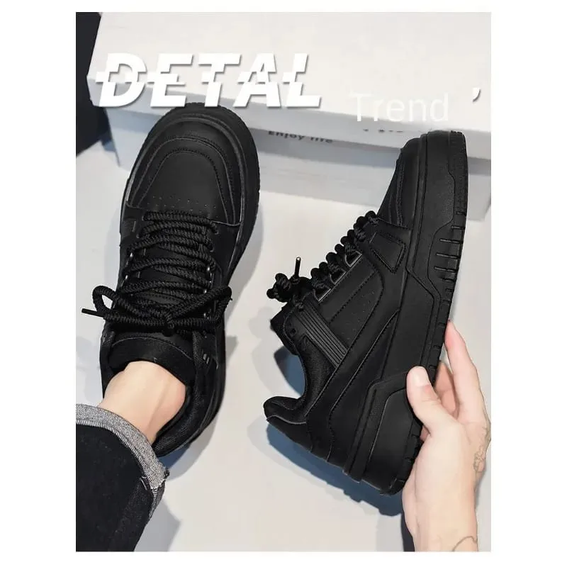 Men's Spring Autumn Unique Design Versatile Casual Pure Black Sneakers Teen Sports Thick Bottom Heightening Trendy Loers — image 2