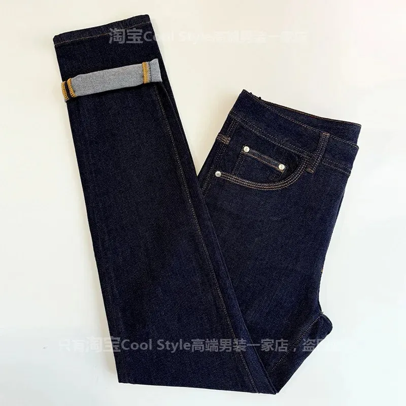 Light luxury trend high-end jeans men's slim fit small feet versatile elastic original color denim long pants — image 2
