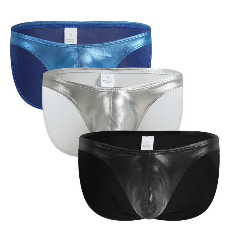 Men's Fashion Low Waist Imitation Leather Briefs with U Convex Pouch Sexy Underwear Lingerie 3PCS/2PCS/1PC Set — image 28
