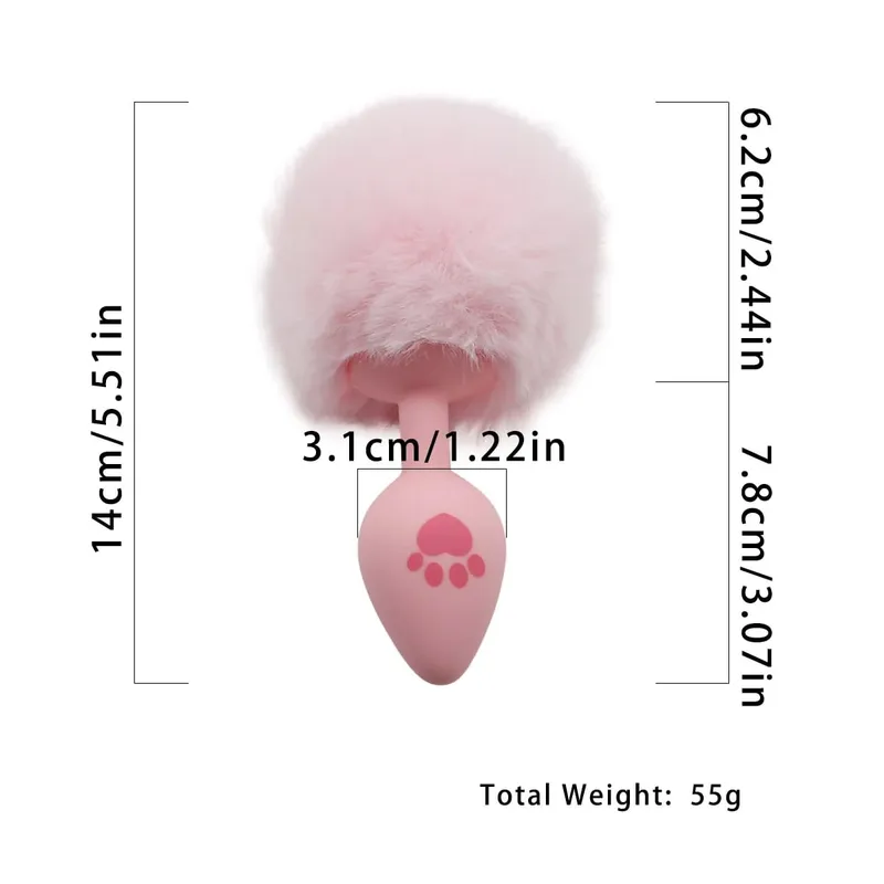 Tapón Anal de silicona con estampado de pata de gato rosa de 4 tamaños, tapón Anal de cola suave, juego para adultos, cuentas anales, Cosplay erótico, Juguetes sexuales para mujeres — image 9
