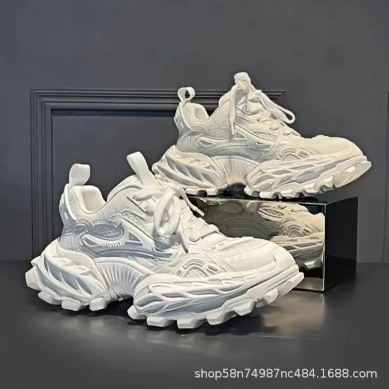 2026 Men's Genuine Leather Elevated Dad Sneakers Color Block Mesh Chunky Casual Shoes With Thick Sole — image 3
