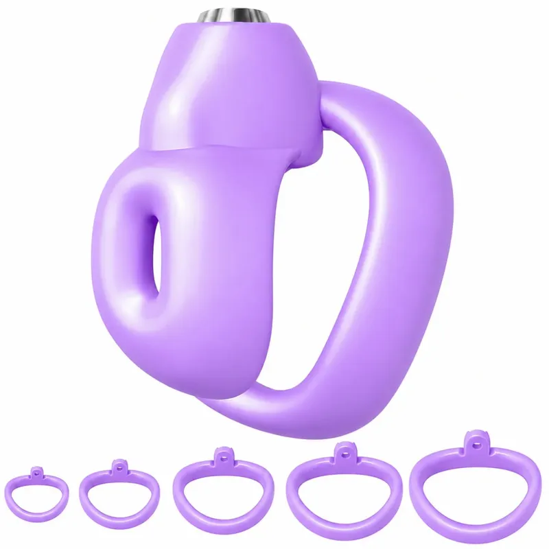 Set Kandang Kesucian Penis Pria Kandang Kesucian Mini Kecil dengan 5 Cincin Ayam Mainan Seks Pria Pengekangan Budak Perbudakan Penis — image 6