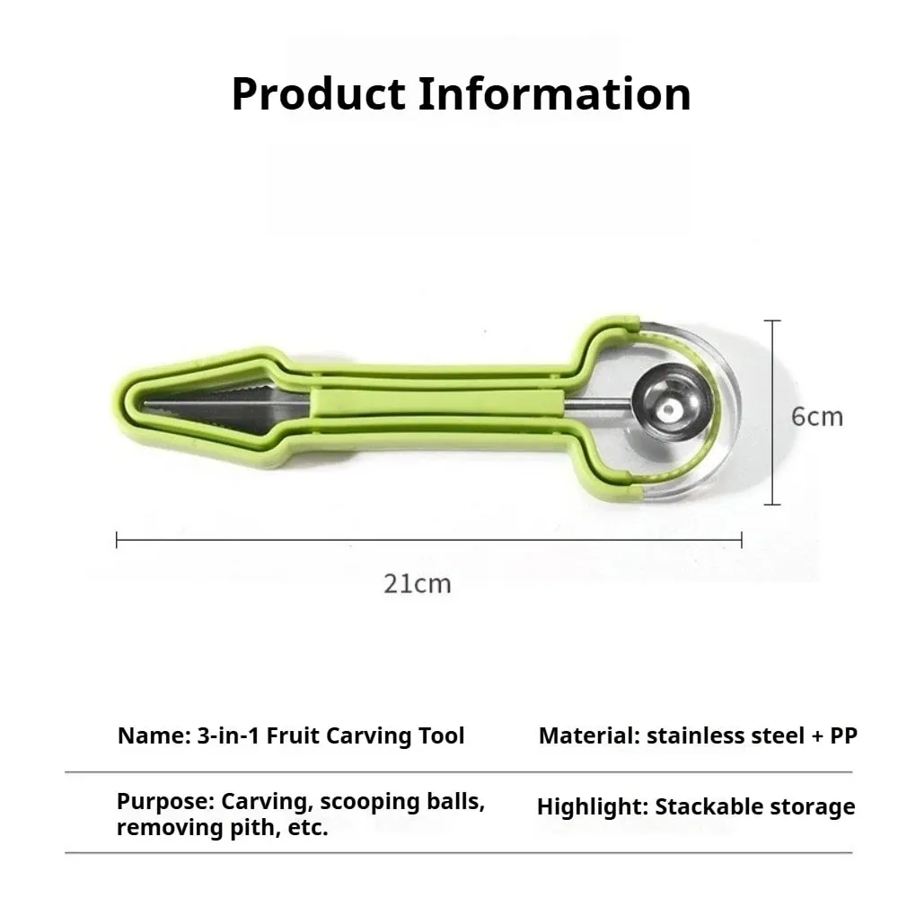 Melon Baller Scoop Set 4 In1 Fruit Cutters Shapes Watermelon Scooper Fruit Scooper and Baller Stainless Steel Fruit Carving Tool — image 6