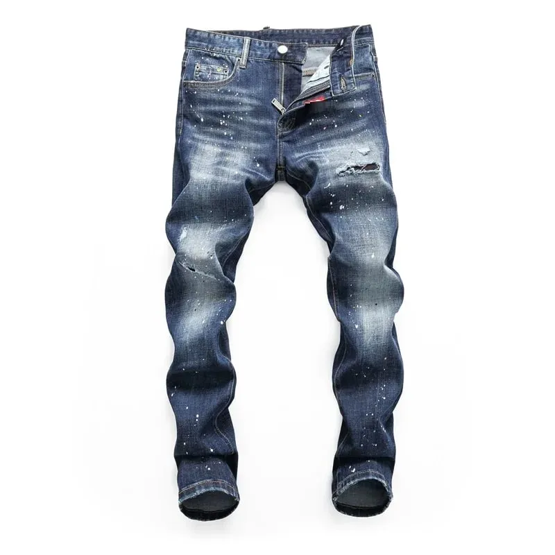 High Quality Street Fashion Men Jeans Retro Blue Elastic Slim Fit Ripped Jeans Men Embroidery Designer Denim Brand Pants Hombre — image 3
