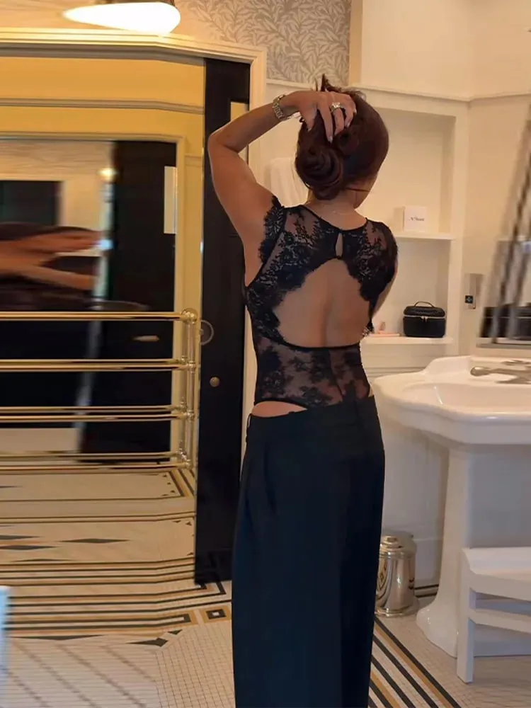Sexy Lace Women's Bodysuit See Through Solid Deep V-neck Backless One Piece Tops 2026 Summer New Chic Club Party Lady Jumpsuits — image 7