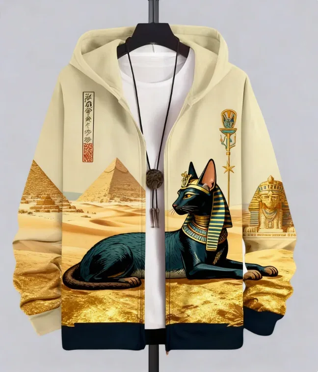 Hot Animal Cat Sweatshirt Zipper Hoodies 3D Printing Man Tracksuit Zipper Long Sleeve Fashion Hoodie Men's Y2K Clothing — image 5