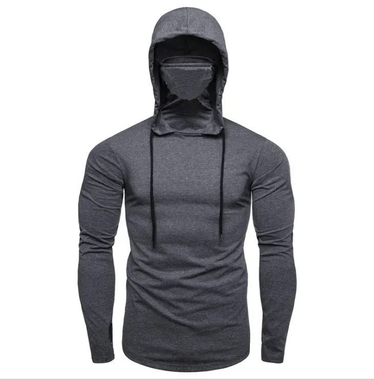 2026 Men's Spring Autumn Gym Thin Hoodie with Mask Casual Splice Large Mask Hooded Sweatshirt for Cycling Motorcycle And Fitness