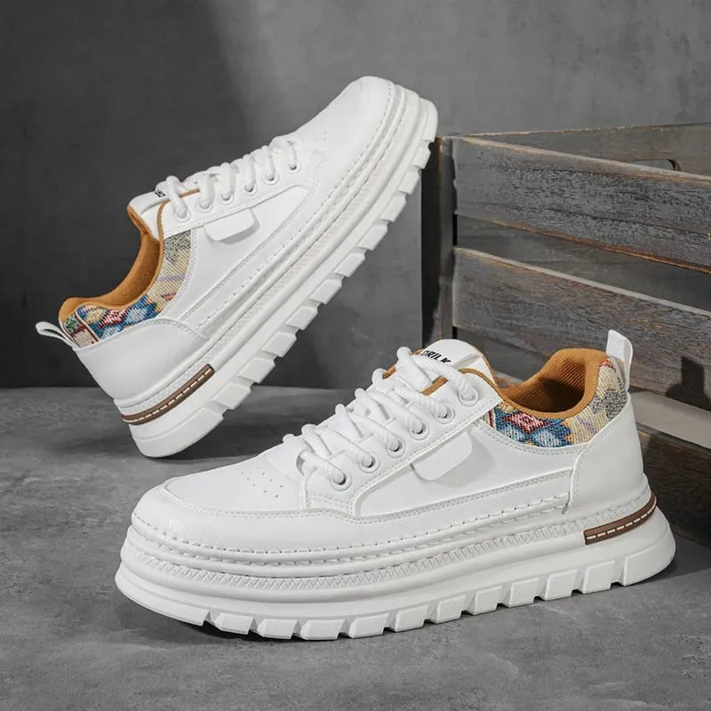 Men Spring Summer Casual Shoes Thick Sole Platform Sneakers Smooth Texture Woven Collar Lace Up Comfortable Footwear — image 4