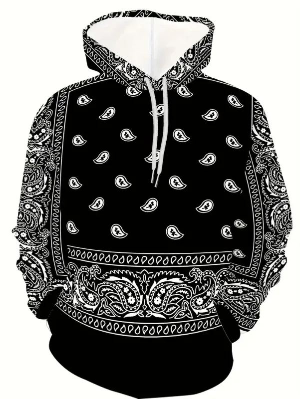 Creative Cashew Pattern Printed Hoodie Cool Men's Hoodie Men's Casual Flat Design Hoodie Paired With Kangaroo Pocket Streetwear — image 15