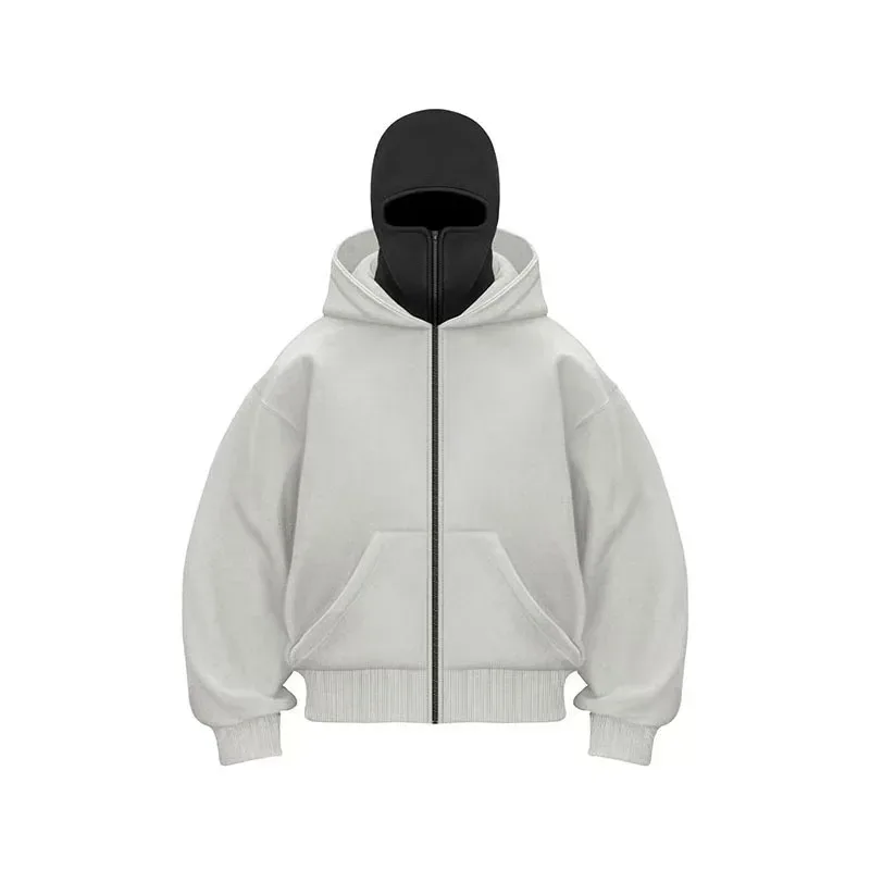 Men and women Y2K Gothic Harajuku winter new item double hooded sweatshirt men's hooded mask zipper sportswear — image 8
