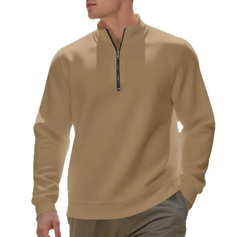 Autumn Winter Men's Fleece Quarter Zip Pullover Man Long Sleeved Loose Stand-up Collar Sweater Casual Comfy Mock Neck Sweatshirt — image 9