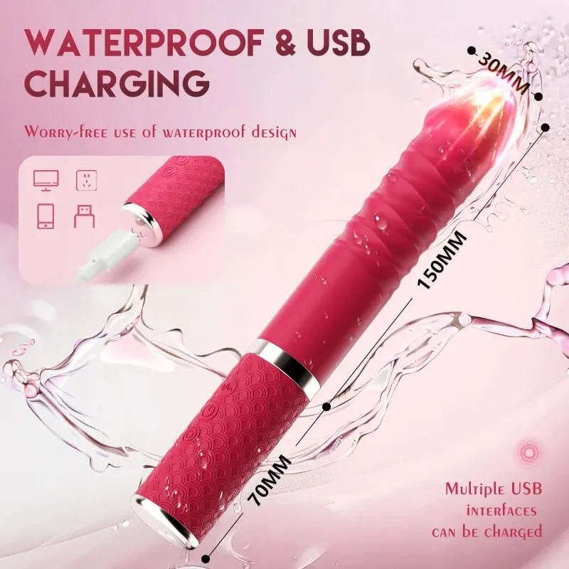 Penggetar Tujahan G Spot Penggetar Kelentit Kalis Air & Boleh Dicas semula Realistik Silikon Dildo Vibrator Rose Mainan Seks untuk Wanita — image 6
