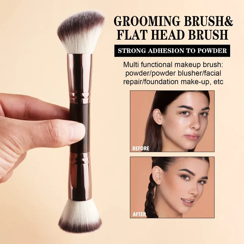 1Pc Professional Long Aluminum Tube Makeup Brush Double-Ended Highlight Brush Contour Brush Makeup Tools With Soft Fiber And Ski — image 9