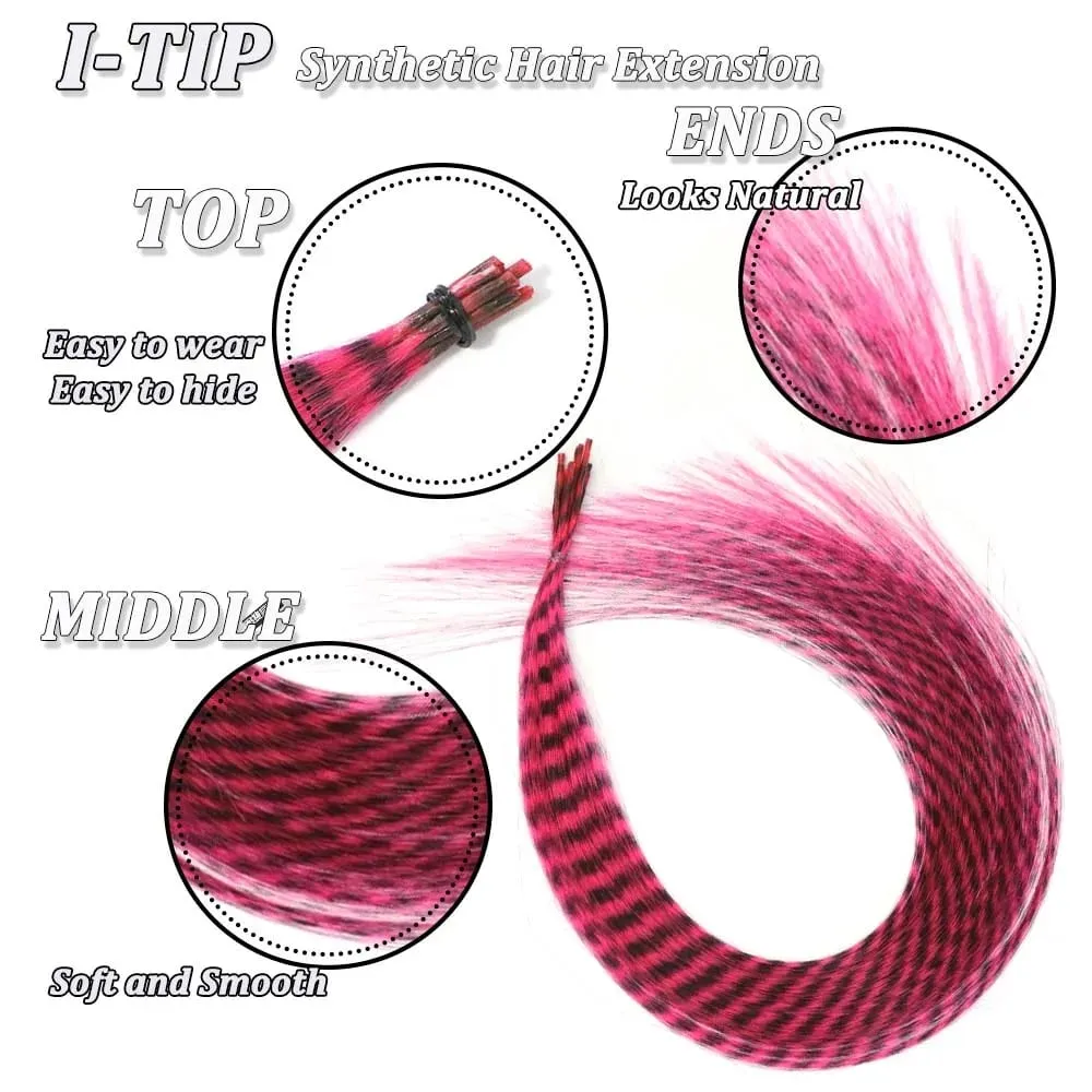 30strands Feather Hair Extension Fake Hair I Tip Rainbow Synthetic Hair 16inch Hairpiece Feather for Hair Extension Y2K Festival — image 3