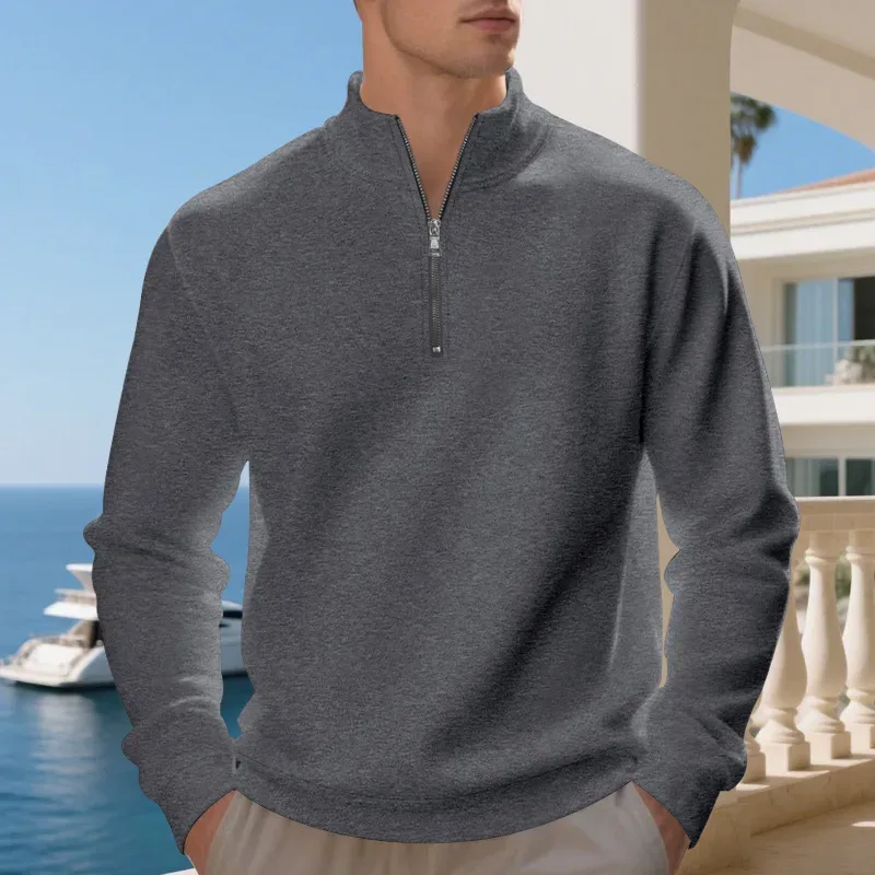 2026 New Fleece Lined Half Zip Sweatshirt for Men, Autumn Winter Solid Color Plus Size Casual Pullover Hoodie Daily Leisure Wear — image 30