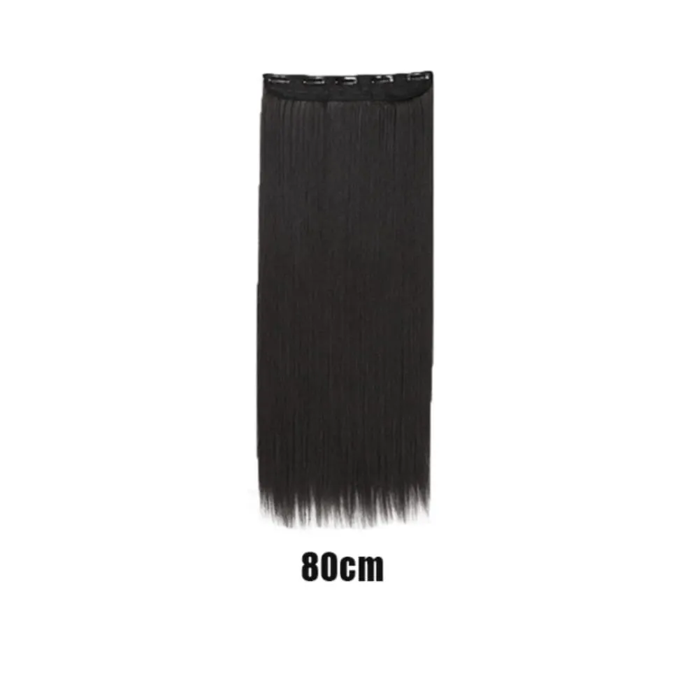 5-Clips Synthetic Heat-Resistant Long Straight Hair Extensions Natural Black Invisible Seamless One-piece Hair Extension Women — image 7