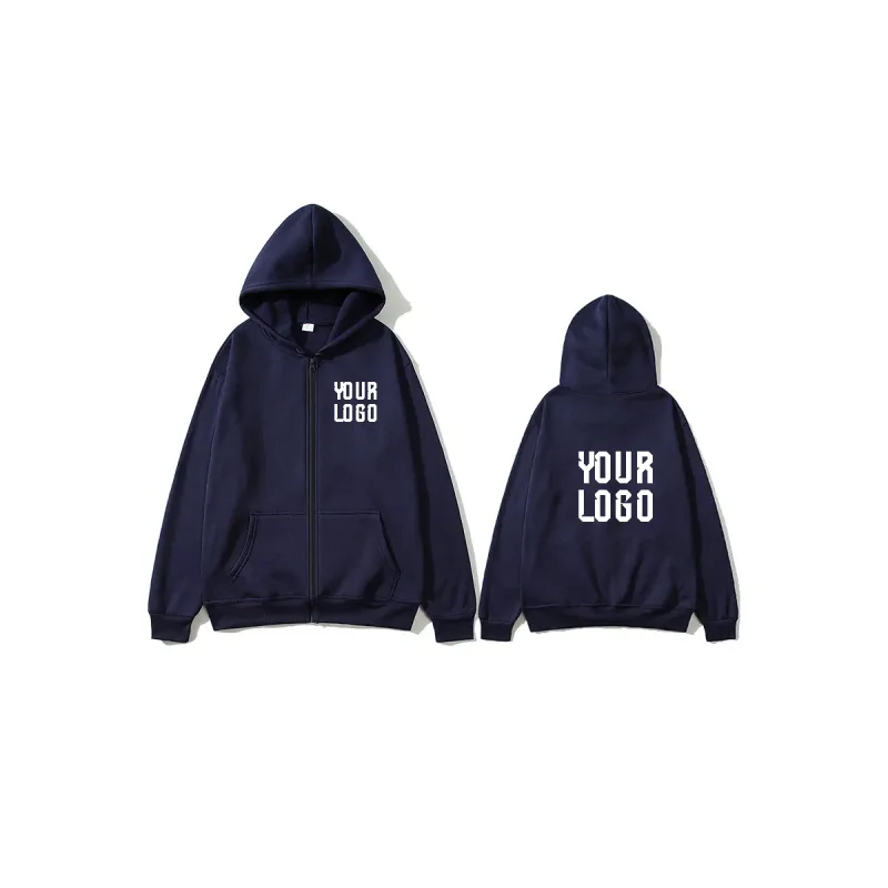 Solid Color Zipper Hoodie | Customizable Text Pattern Jacket | Unisex Team Customization — image 8