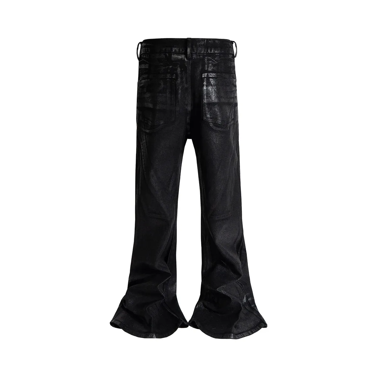High Street Brush Wax Coated Belt Loops Flared Jeans for Men Straight Washed Vintage Baggy Denim Trousers Oversized Boot Cut — image 2