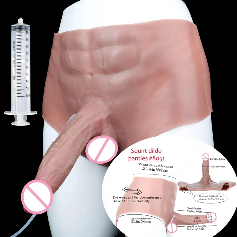 Black Nude Strapon Big Realistic Ejaculation Dildo Silicone Squirting Panties With Simulated Solid Penis Sex Toy For Women