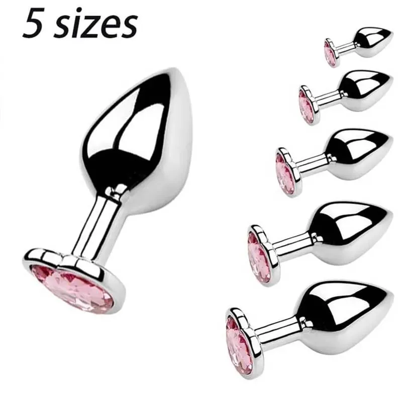 5 Sizes Stainless Steel Crystal Heart Anal Plug Removable Butt Plug Stimulator Prostate Massager Anal Sex Toys Dildos — image 2