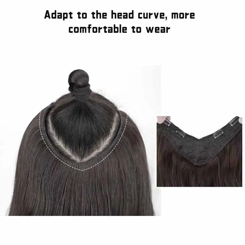 22Inch Synthetic Long Curly Hair Extension 4 Clips V-shape Natural Brown Black Hairpiece for Women — image 6
