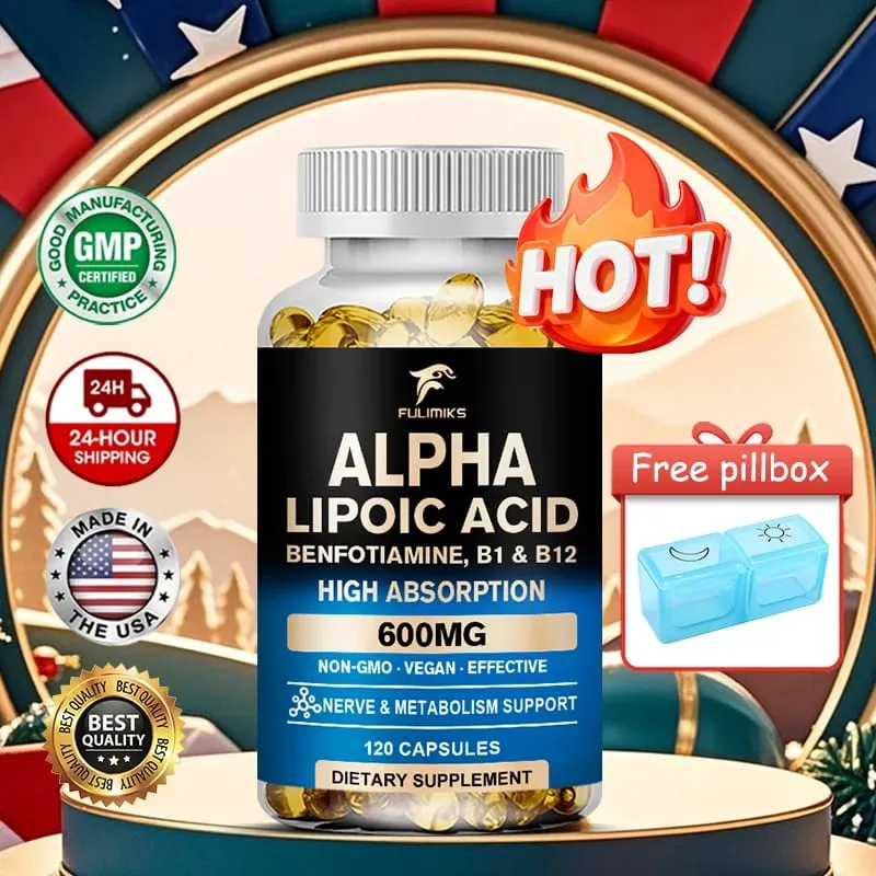 Alpha Lipoic Acid Capsules with Vitamin B12 for Energy Support Heart Health Neuropathy Relief Dietary Supplemen Non-GMO — image 1