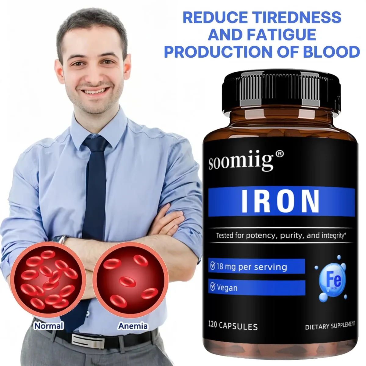 Iron Capsules High Absorption Daily Iron Supplement Support Energy Focus & Body Wellness Immune & Red Blood Cell Health — image 2