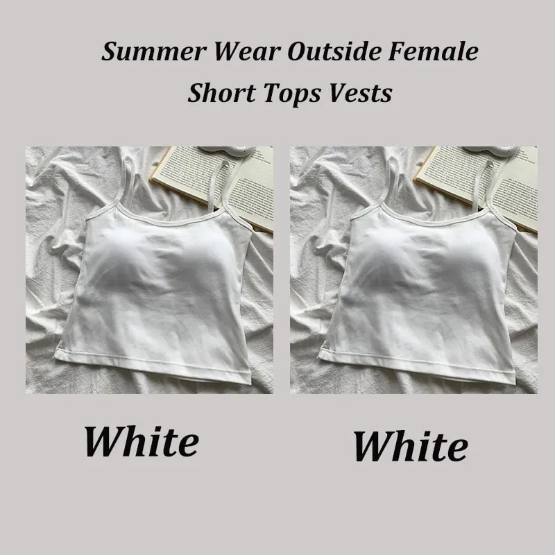 2PCS/SET Women's Basic Cotton Camisole madam Solid Color Spaghetti Straps Sleeveless Slim Vests Breathable Short Sleeveless Tops — image 19