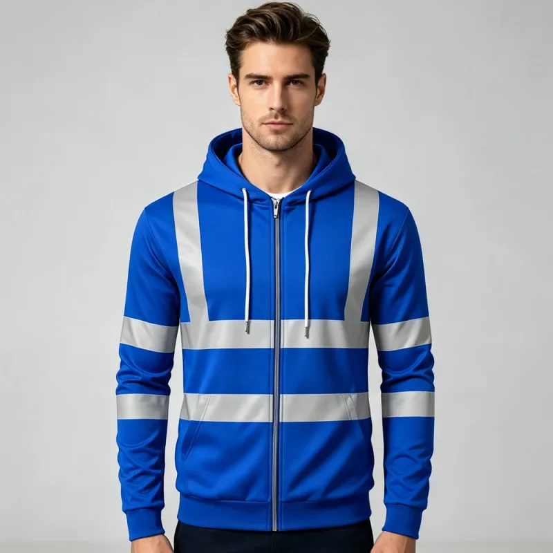 Autumn Fashion Men Drawstring Hooded Top 3D Printed Stripe Full Zip Sweatshirt Outdoor Casual Safety Work Outerwear Hoodie — image 5