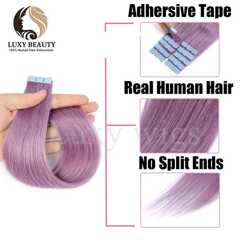 Colored Purple Mini Tape in Human Hair Extensions Invisible Seamless Tape in Hair 10pcs Pink Red Green Blue Mini Tape In Hair — image 5