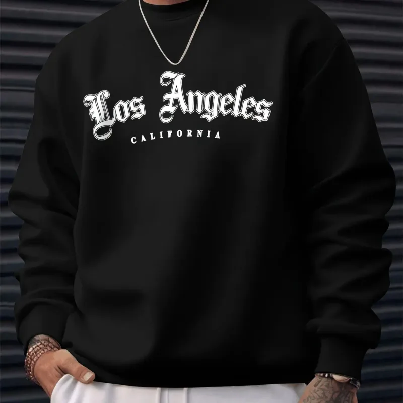 Men's autumn and winter warm casual loose classic loss angels print long sleeved round neck sweatshirt versatile