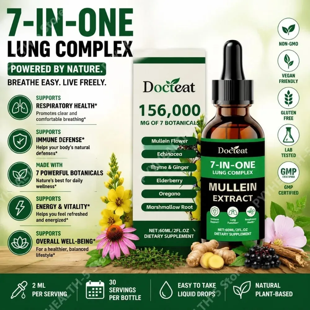 Docteat 7-in-1 Lung Complex Drops 60 Ml Net Dropper 1 Ml Serving with Mullein Elderberry Marshmallow Airway Comfort Support — image 1